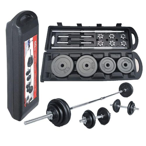 🏋🏽‍♂️ 🏋🏻‍♀️(Clearance sale)📍🧏50kgs Dumbells Weight And Barbells With Chrome Bar.The 50kg cast iron set also comes with a portable briefcase which has wheels, easy to transport or move from one p