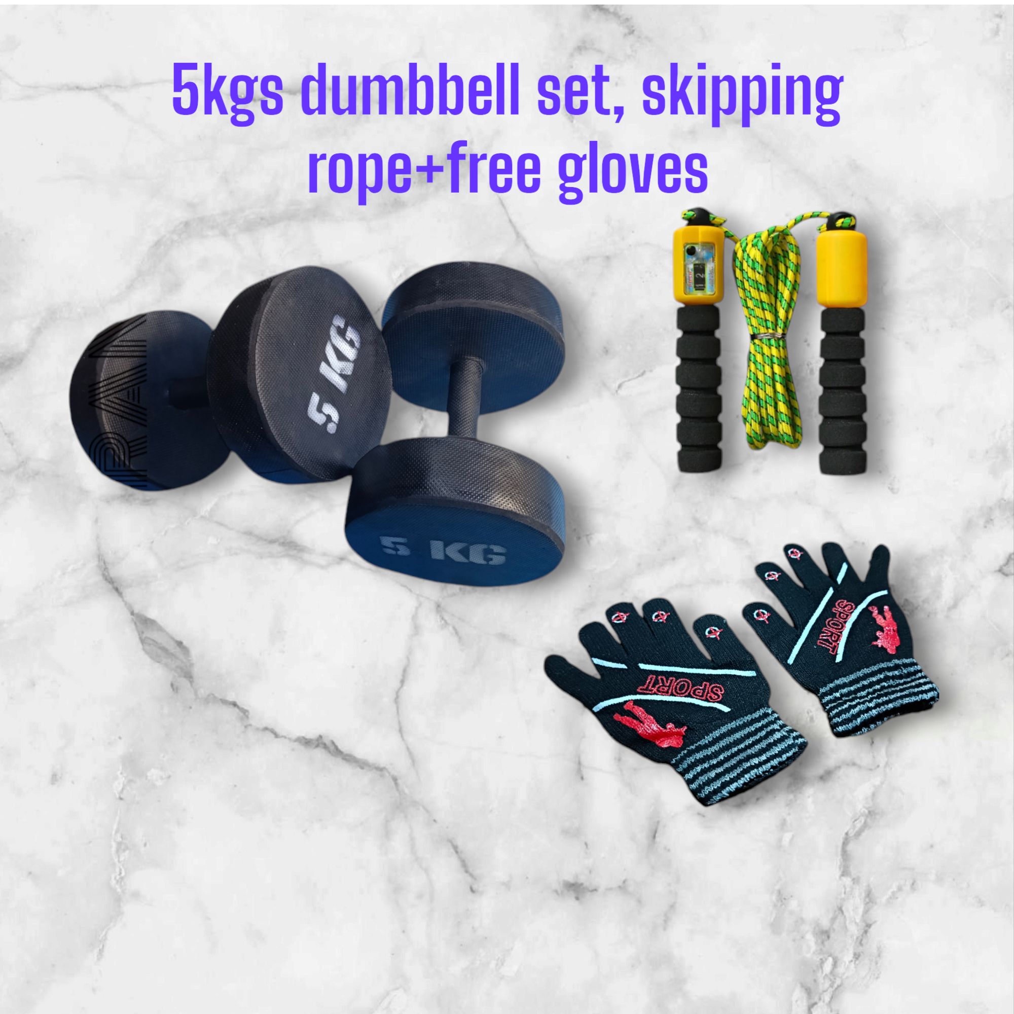 5kgs dumbbell set skipping rope free gloves( Aerobic package)