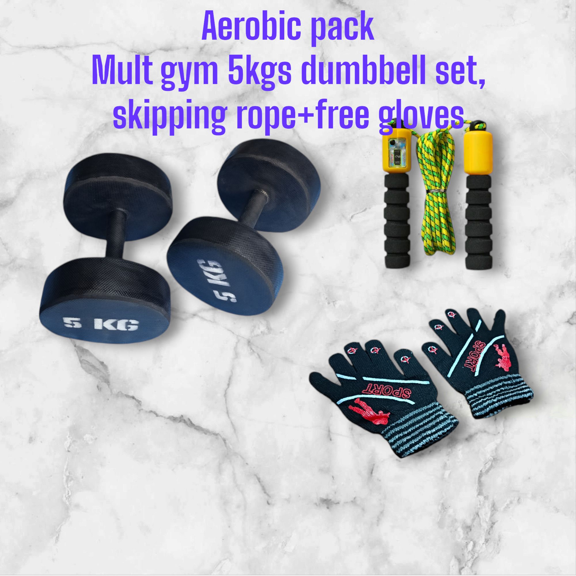 5kgs dumbbell set skipping rope free gloves( Aerobic package)