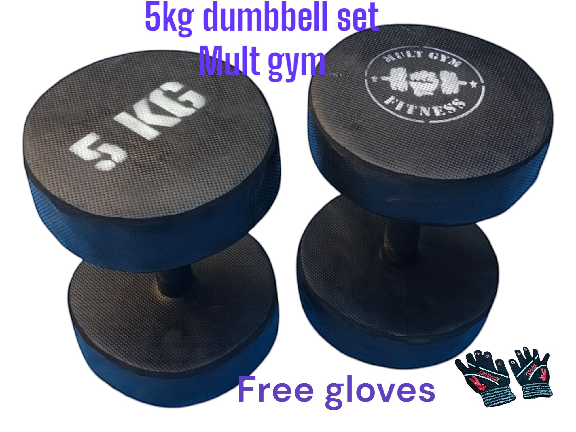 5kgs dumbbells and sport gloves