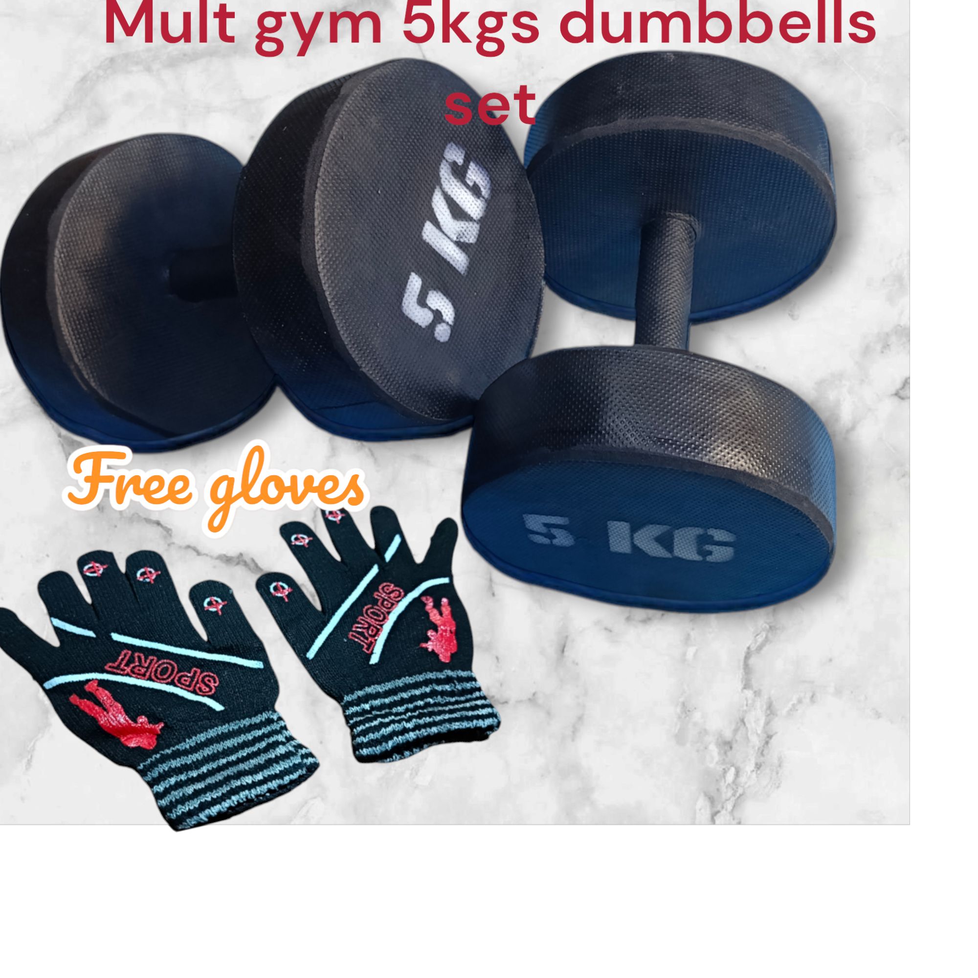 5kgs dumbbells and sport gloves