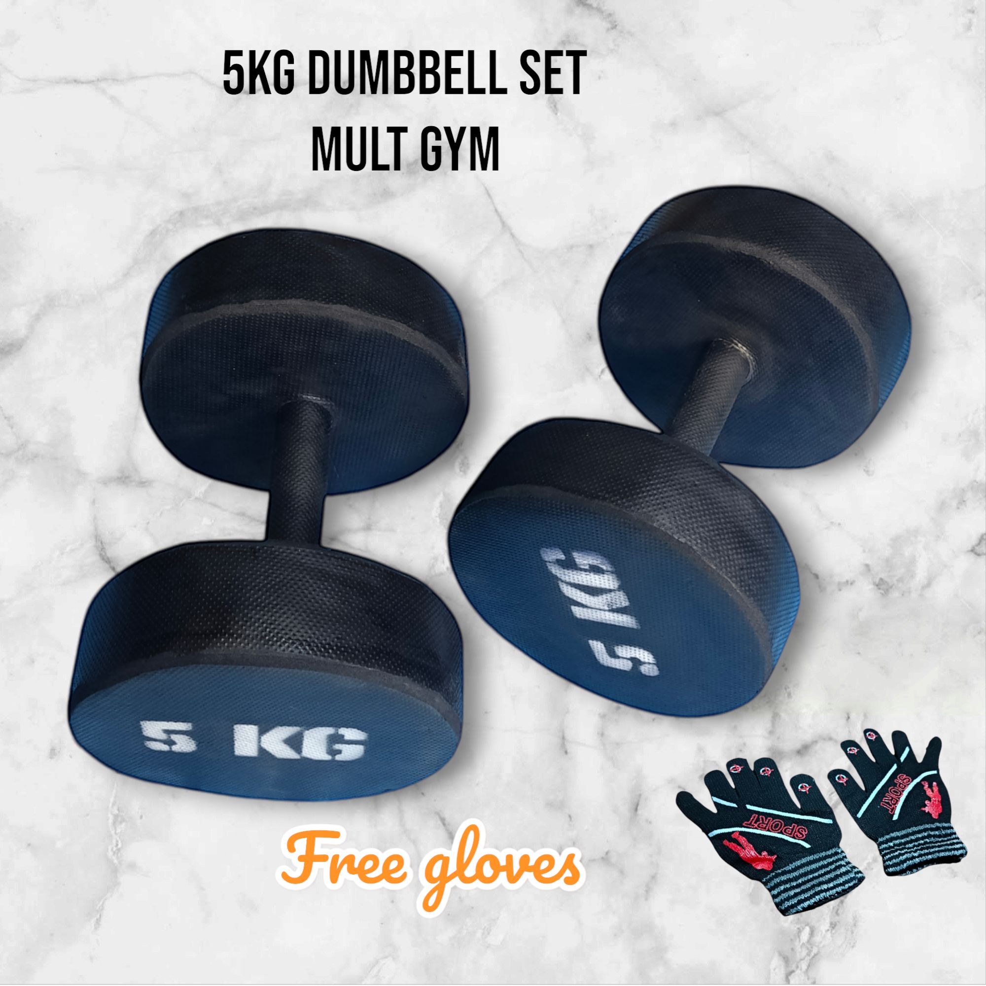 5kgs dumbbells and sport gloves