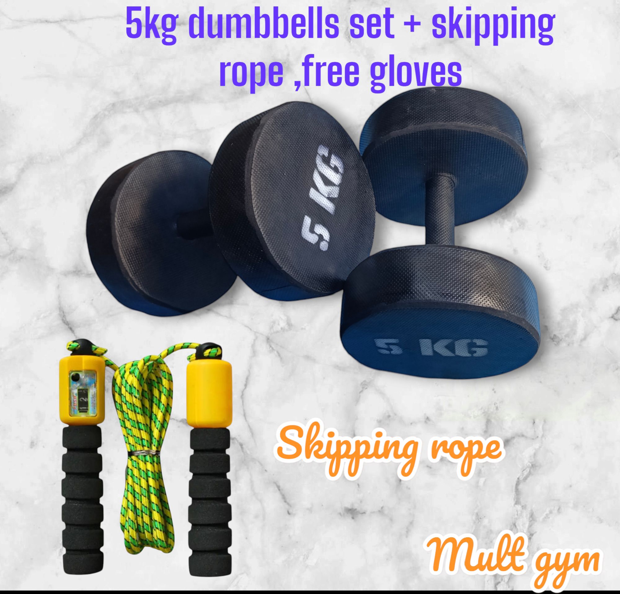 5kgs dumbbells set free skipping rope