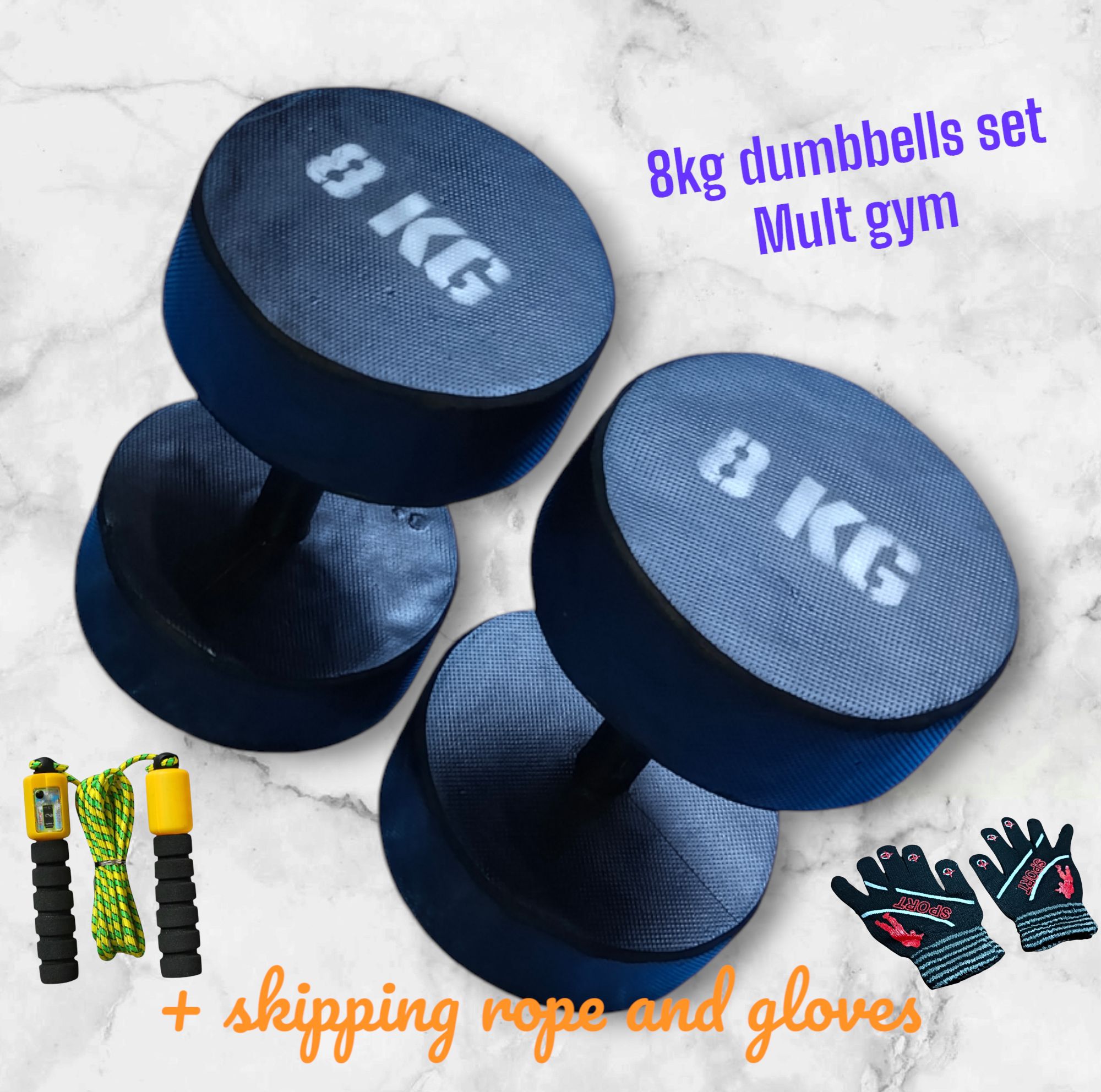 8kgs dumbbells set paired skipping rope and free gloves