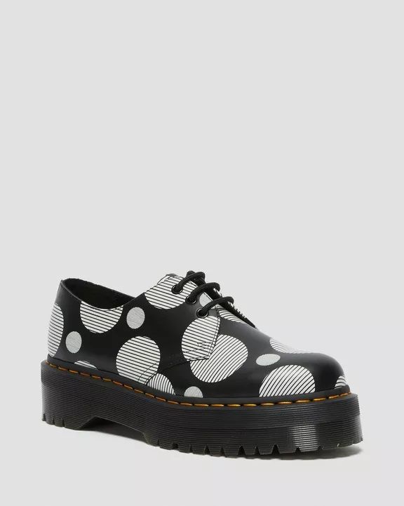RESTOCKED Dr. Martens 1461 Polka Dot Smooth Leather Platform Shoes in Black/White