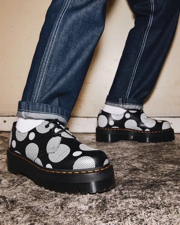 RESTOCKED Dr. Martens 1461 Polka Dot Smooth Leather Platform Shoes in Black/White
