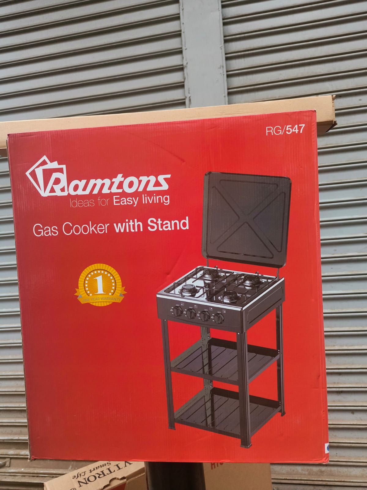 Ramtons 4-Burner Standing Gas Cooker with Shelf Durable, Spacious & Efficient Cooking for Modern Kitchens