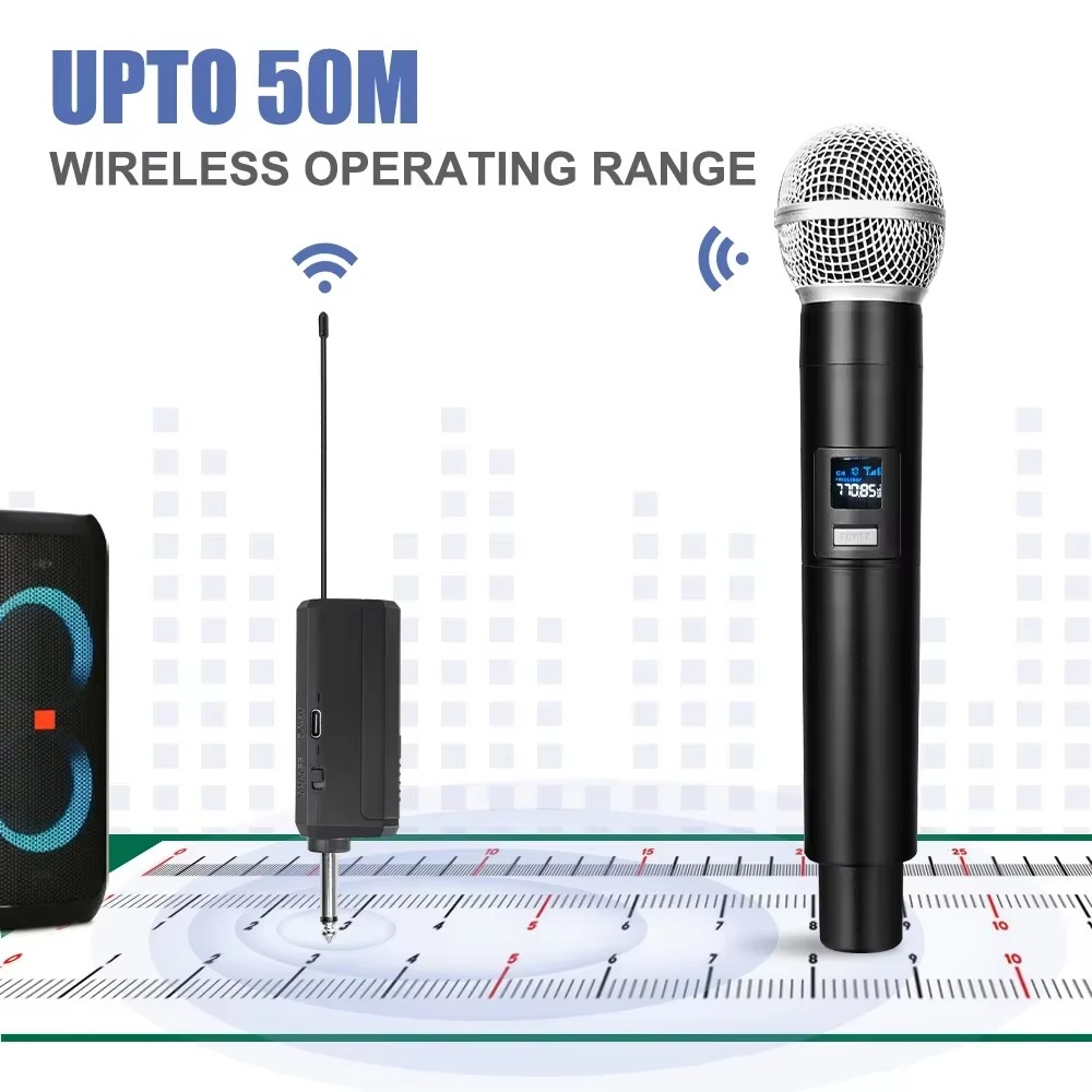 2PC UHF Wireless Dual Handheld Dynamic Microphone Karaoke Microphone with Rechargeable Receiver for Wedding Party Speech Church Club