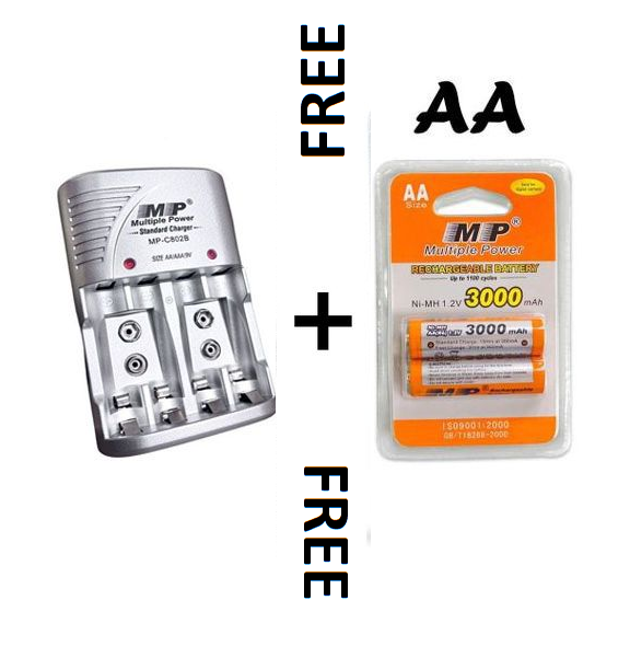 [ FREE GIFT ] Multiple Power Rechargeable Battery Charger-AA/AAA 9V PLUS BATTERY (1 Pair)