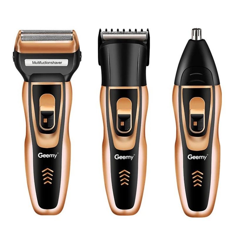Geemy 3 In 1 Rechargeable Hair, Beard & Nose Shaver / Trimmer PLUS FREE Wired Electric Hair Trimmer Barbering Machine