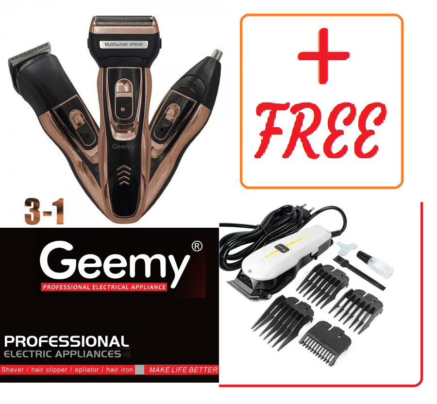 Geemy 3 In 1 Rechargeable Hair, Beard & Nose Shaver / Trimmer PLUS FREE Wired Electric Hair Trimmer Barbering Machine