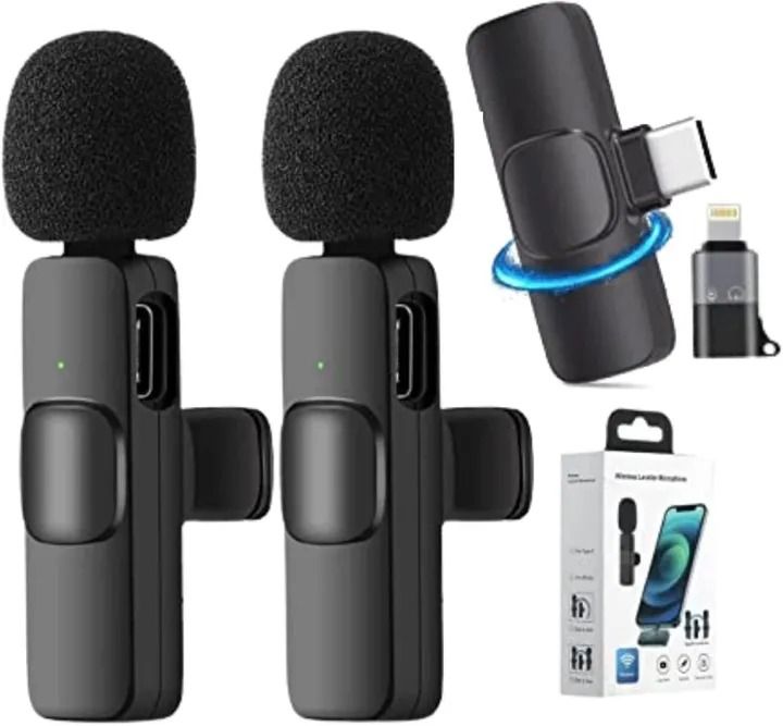 New Wireless Dual Bluetooth Microphone Portable Audio Video Recording Mini Mic for Phone Live Broadcast Gaming Phone Mic Black Type-C