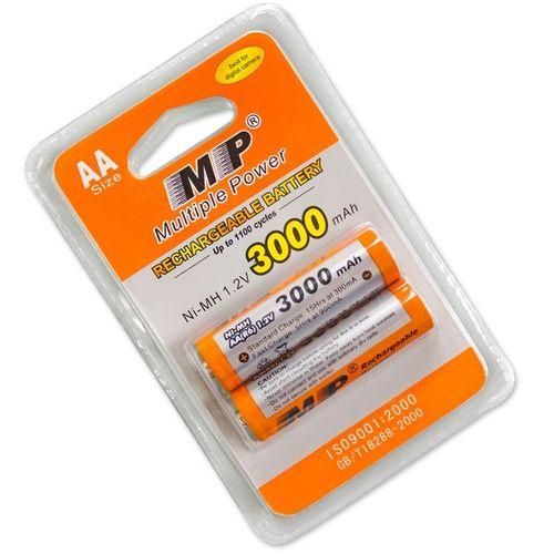 Multiple Power 2Pcs Rechargeable Battery AA MP Ni-MH 3000mAh 1.2V Rechargeable AA Batteries Double A Battery Replace Lithium AA Rechargeable Disposable Ni-MH Nimh Batteries Fast Charging, Super Long L