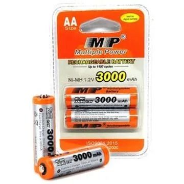 Multiple Power 2Pcs Rechargeable Battery AA MP Ni-MH 3000mAh 1.2V Rechargeable AA Batteries Double A Battery Replace Lithium AA Rechargeable Disposable Ni-MH Nimh Batteries Fast Charging, Super Long L
