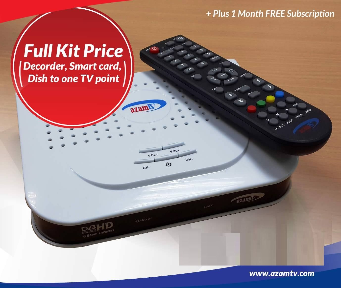 Azam Complete Full Kit Dish TV in Kenya + FREE TV Mounting Gear