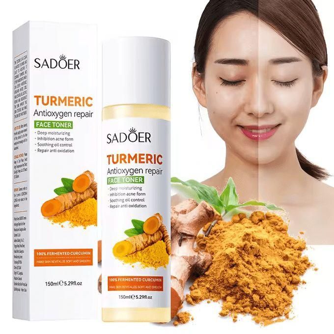 5 in 1 Turmeric Set, Tumeric Cleanser + Face Serum +Face Toner + Face Cream + Tumeric Soap, with brightening effect Helps in Preventing Acne, Sooth, Hydrate, Lighjten Acne Marks