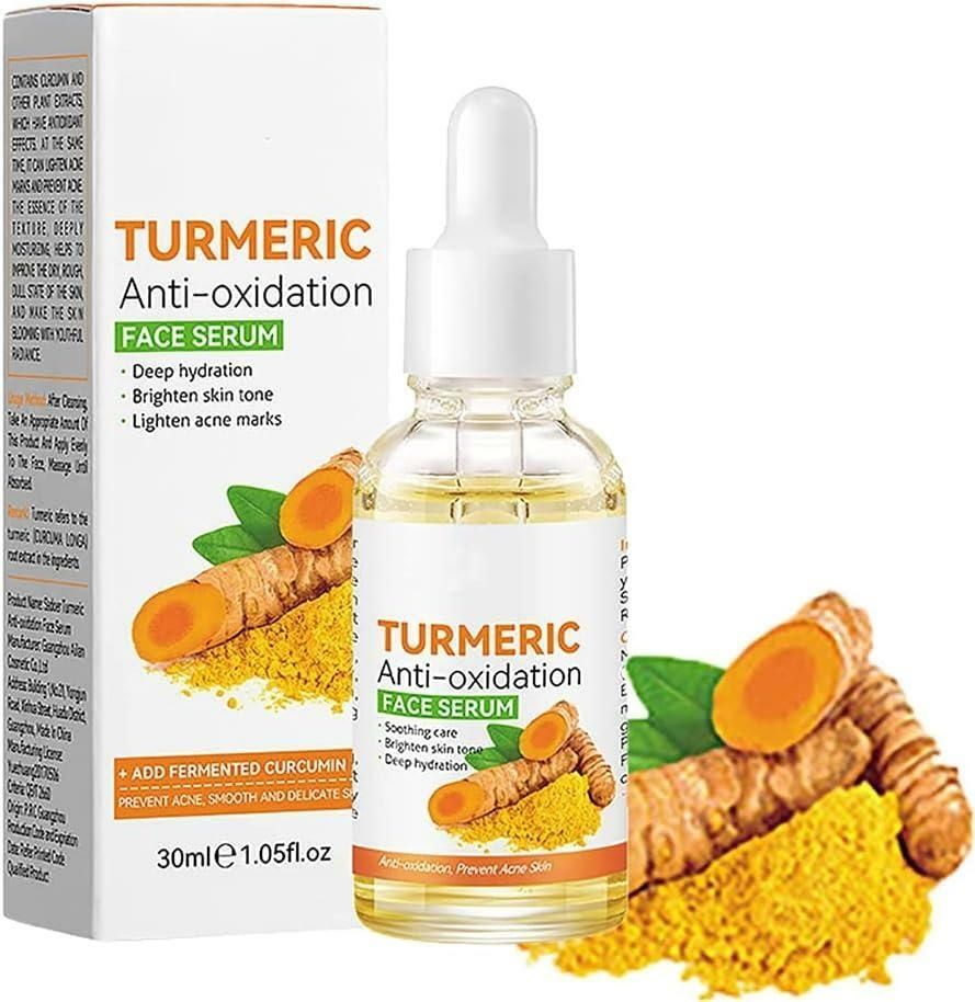 5 in 1 Turmeric Set, Tumeric Cleanser + Face Serum +Face Toner + Face Cream + Tumeric Soap, with brightening effect Helps in Preventing Acne, Sooth, Hydrate, Lighjten Acne Marks