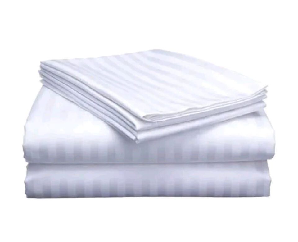 4pcs of 6*7 luxury cotton stripped bedsheets set (2pillowcases and 2pc bedsheets ) bedding set plain white