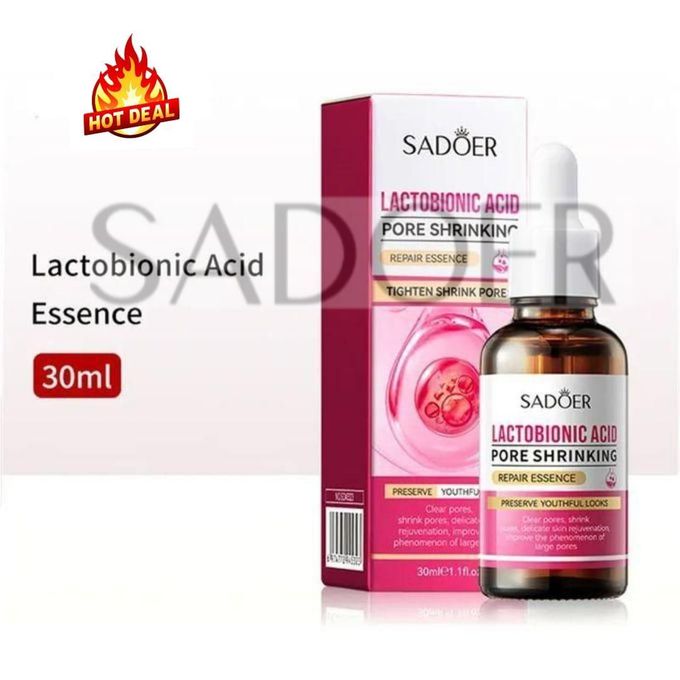 SADOER Lactobionic Acid Essence, Face Shrink Pores Serum Oil, Soften Anti-Aging Wrinkle Skin Facial Serum, Can Remove Blackheads Acne, Fine Pores and Refine the Skin