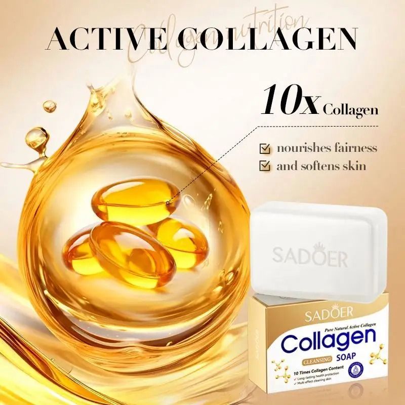 SADOER Organic Skin Care Collagen Facial Soap Made With 100% Pure Natural Active Collagen Beauty Soap