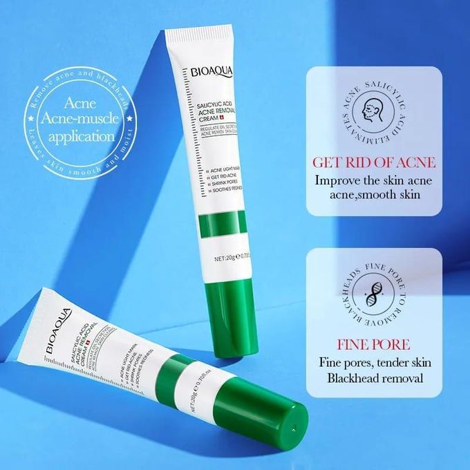 BIOAQUA 2  in 1,Salicylic Acid Acne Treatment,Oil Control Combo, Salicylic Cream 20 g +Salyclic Essence  Fades Acne Marks, Eliminates Pimples, Soothes Redness, Shrink Pores Black Heads, Pimples