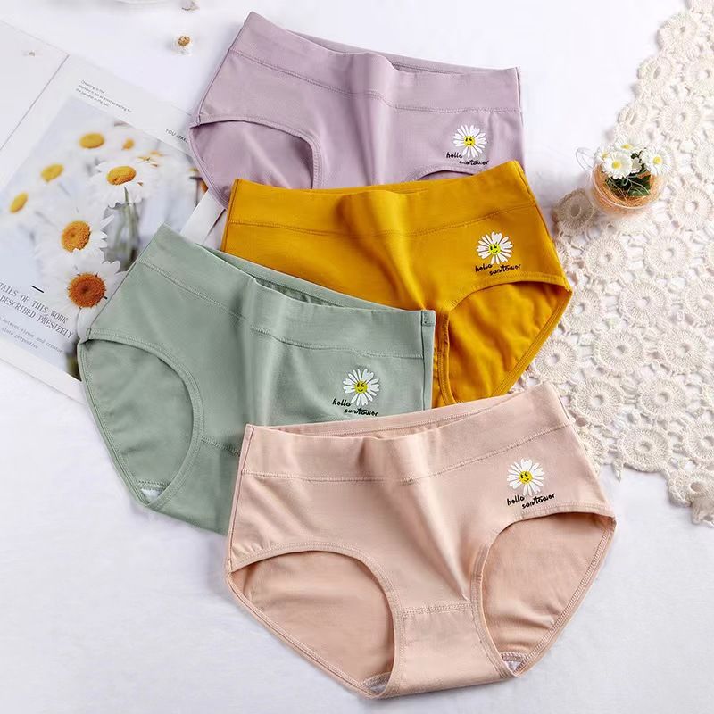 4PCS Women's Underwear Graphene antibacterial underwear Cotton Underwear High Elasticity Mid rise underwear Fashion Bikini Pants  4 colour,L