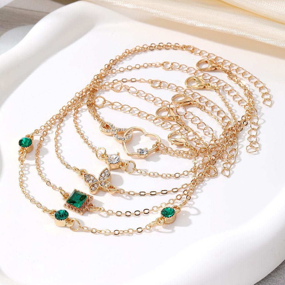 Bracelet Set Bracelet Woman Retro Diamond Square Bracelet Diamond Butterfly Love Bracelet Jewelry Accessory
﻿
