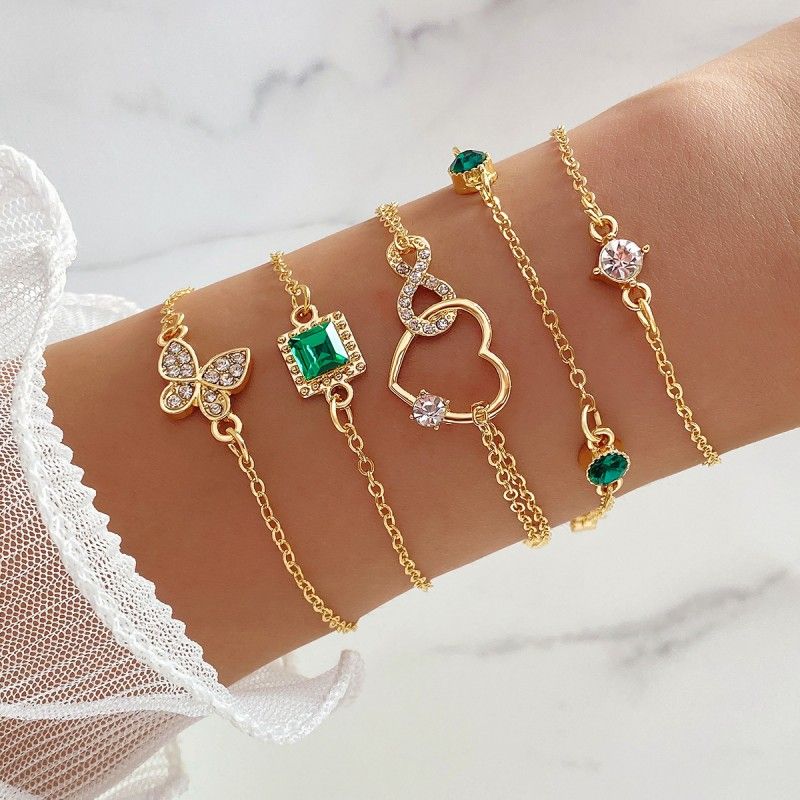 Bracelet Set Bracelet Woman Retro Diamond Square Bracelet Diamond Butterfly Love Bracelet Jewelry Accessory
﻿