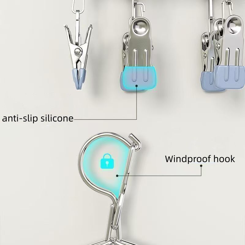 Stainless Steel Multi-purpose Clothes Hanger Windproof Traceless Household Clip Sock Rack Underwear Hanger Rack  Hanging Clothes Rack