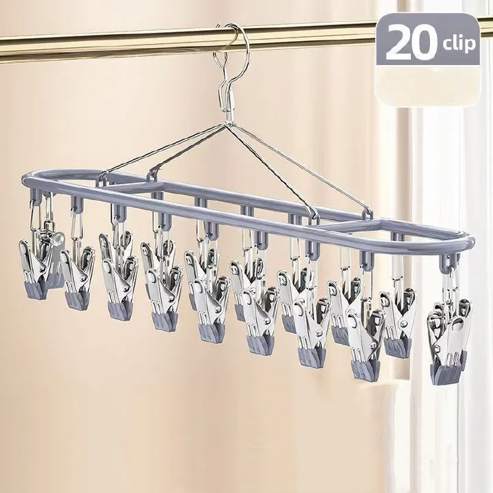 Stainless Steel Multi-purpose Clothes Hanger Windproof Traceless Household Clip Sock Rack Underwear Hanger Rack  Hanging Clothes Rack