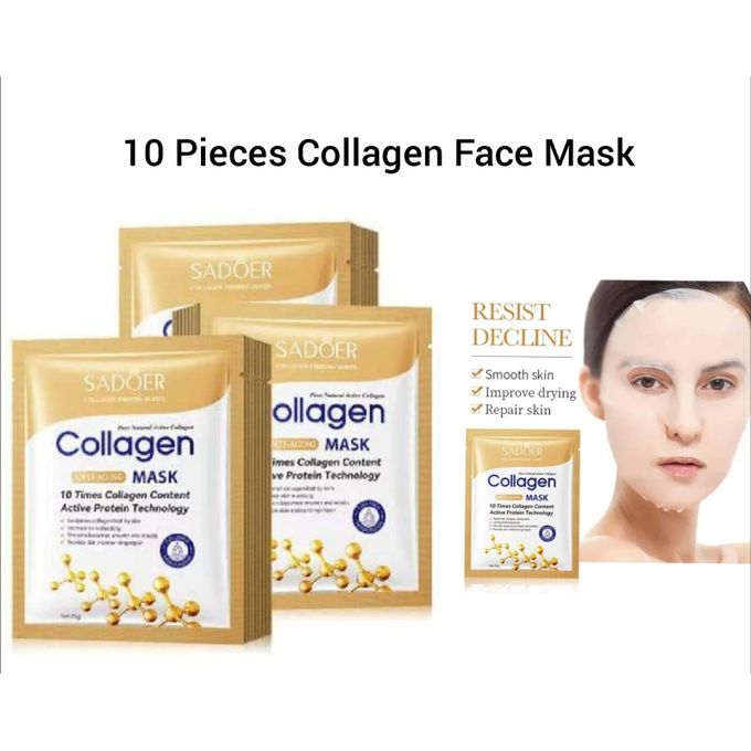 SADOER 10 Pieces Collagen Face Mask Anti-Aging Face Mask Moisturizing Firming Anti-aging Repair Brightening Facial Sheet Mask Minimize Wrinkles, Restores Skin Elasticity & Firmness