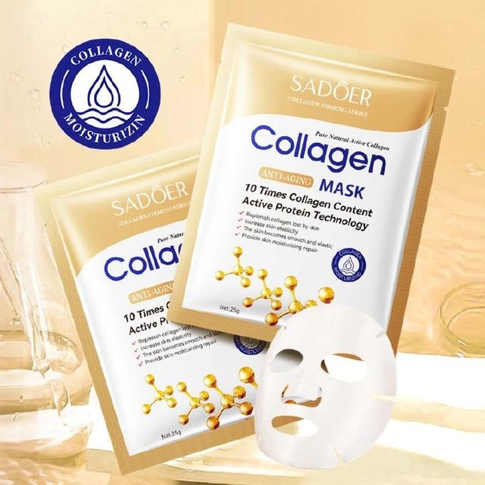 SADOER 10 Pieces Collagen Face Mask Anti-Aging Face Mask Moisturizing Firming Anti-aging Repair Brightening Facial Sheet Mask Minimize Wrinkles, Restores Skin Elasticity & Firmness