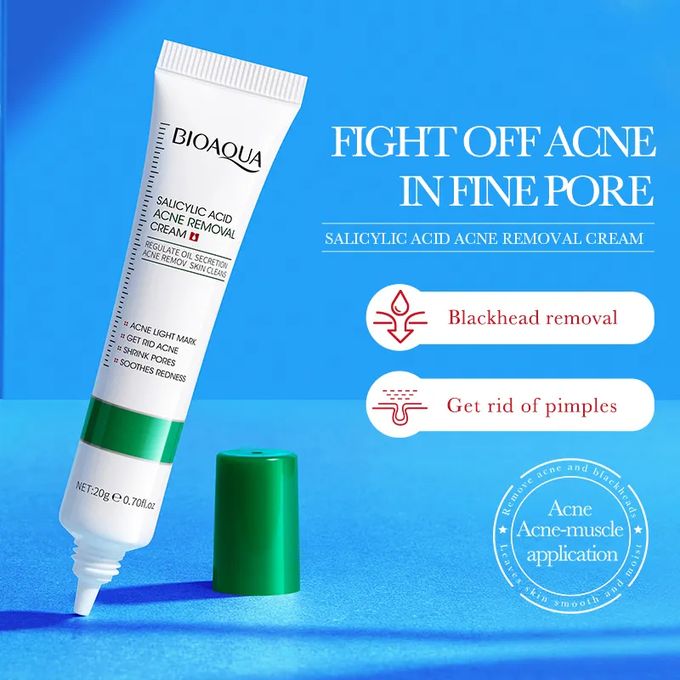 BIOAQUA 3 in 1,Salicylic Acid Acne Treatment,Oil Control Combo, Salicylic Cleanser+Salyclic Essence +Cream 20g Fades Acne Marks, Eliminates Pimples, Soothes Redness, Shrink Pores Black Heads, Pimples