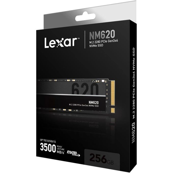 Lexar LNM620X256G-RNNNG Internal SSD, 256 GB, M.2, 2280, PCIe Gen3 x 4, NVMe, Maximum Read 3,500MB/s Write: 1,300MB/s
