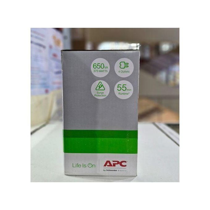 Apc Easy UPS 650VA, AVR, Universal Outlet The APC-650VA is the Best Value UPS with Battery Backup & Surge Protection for Electronics and Computers.Automatic Voltage Regulation (AVR)