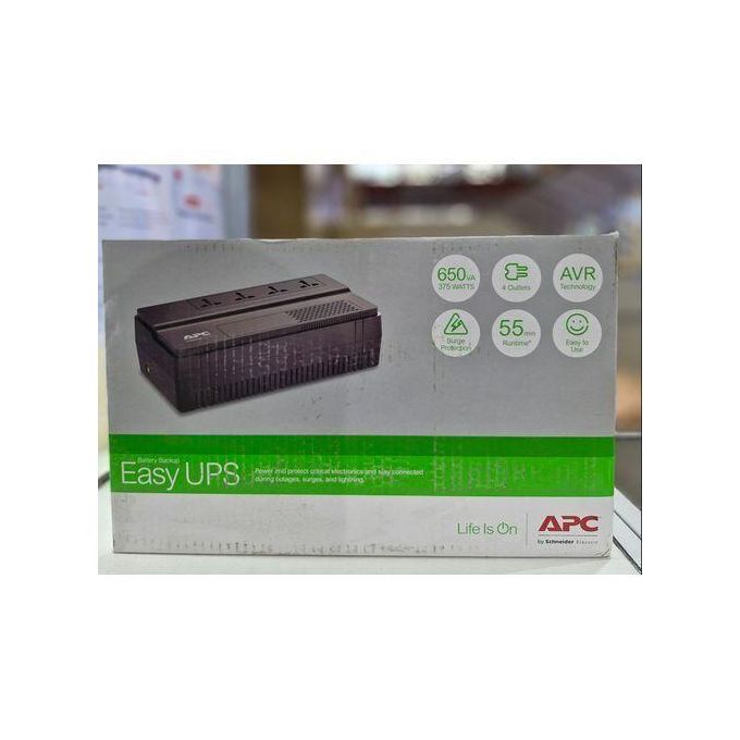 Apc Easy UPS 650VA, AVR, Universal Outlet The APC-650VA is the Best Value UPS with Battery Backup & Surge Protection for Electronics and Computers.Automatic Voltage Regulation (AVR)