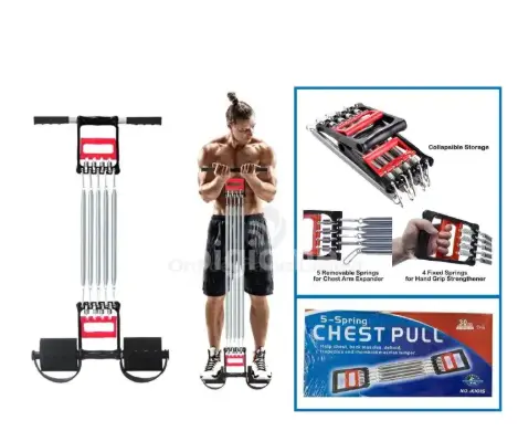 Chest Expander 3 In 1 Multi Usage 5 Detachable Chest Pull Spring For Men Inbuilt Hand Gripper Tummy Trimmer Exerciser Multifunction Fitness Tool Versatile design of this chest GYM equipment chestpull