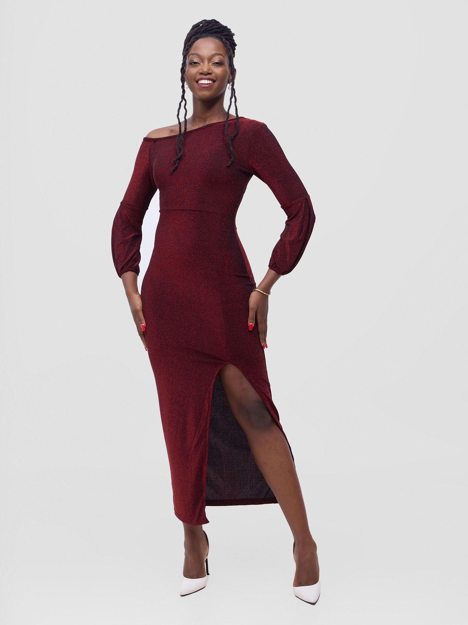 Dinner & Wedding Drop Shoulder Evening Gown Dress