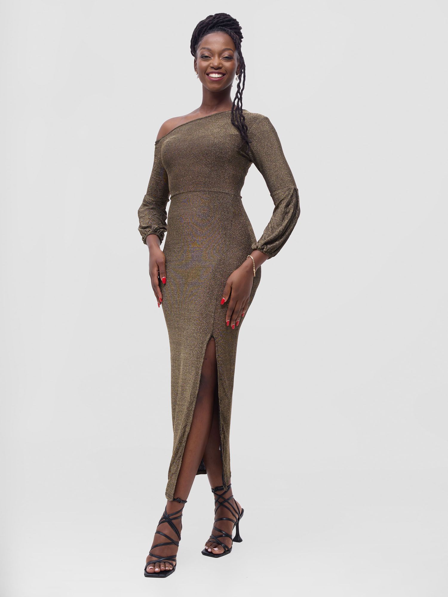 Dinner & Wedding Drop Shoulder Evening Gown Dress