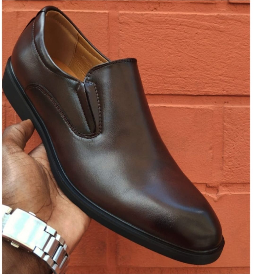 Mens Classic High Quality Brown Plain Simple Pure Genuine Leather Shoes, Flat Oxford Slip On Shoes Without Laces, Comfortable,Durable and Long Lasting, Good for Both Formal and Casual Wear