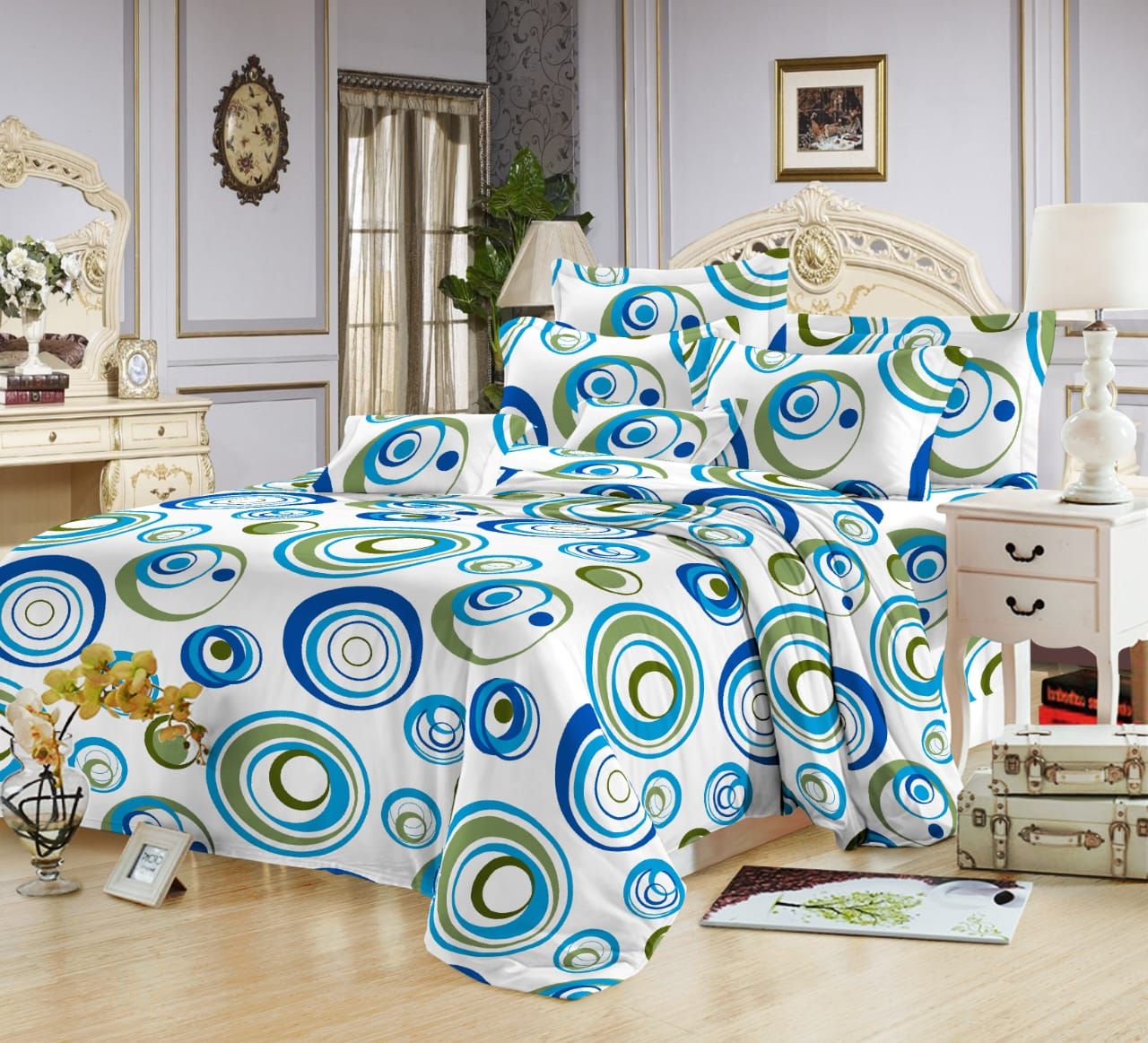 4pcs Luxury Style Cotton Microfiber Duvet Cover Sets (One Duvet Cover, 2 Pillow Covers or Cases and One Bedsheet) Bedding Set,Available in different Designs.