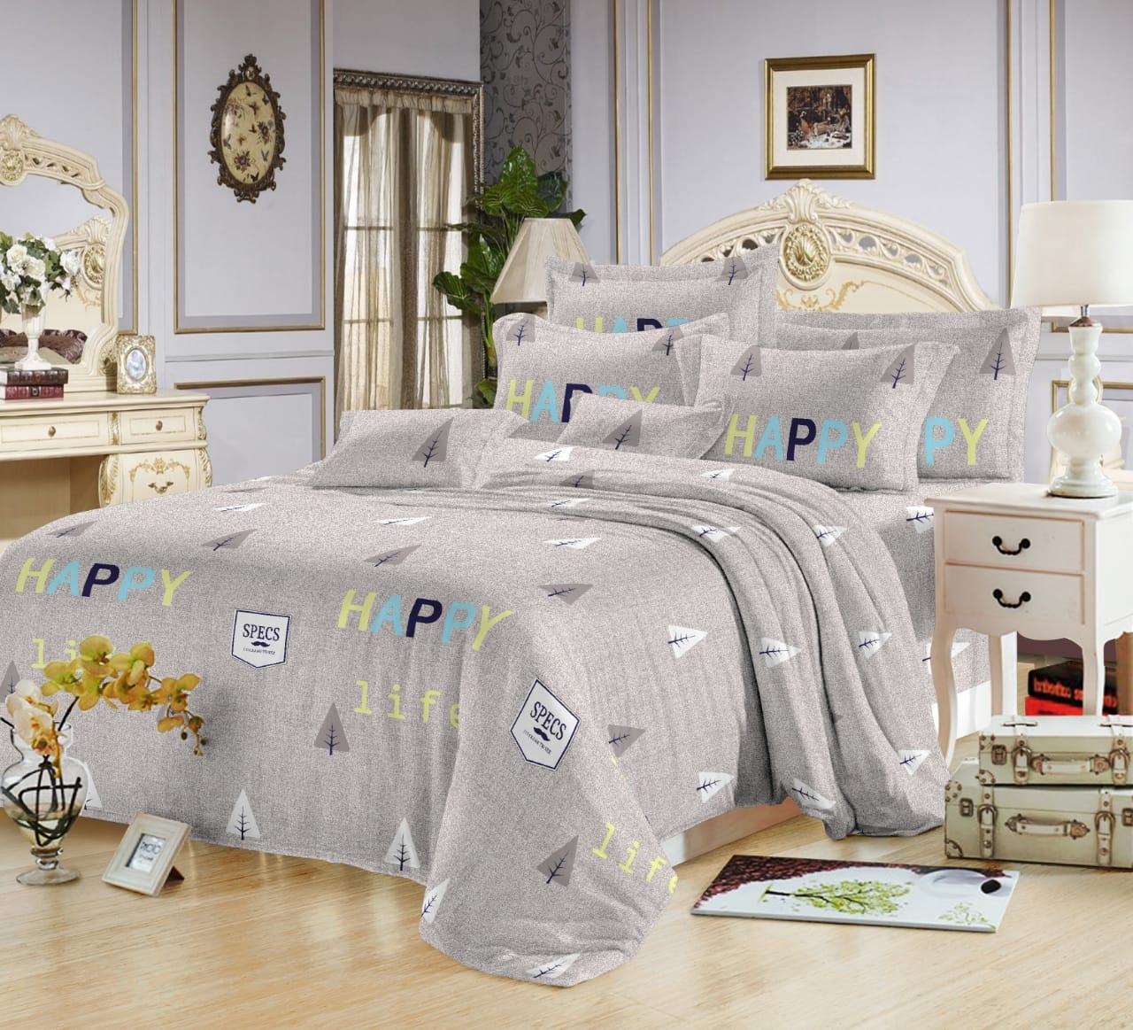4pcs Luxury Style Cotton Microfiber Duvet Cover Sets (One Duvet Cover, 2 Pillow Covers or Cases and One Bedsheet) Bedding Set,Available in different Designs.
