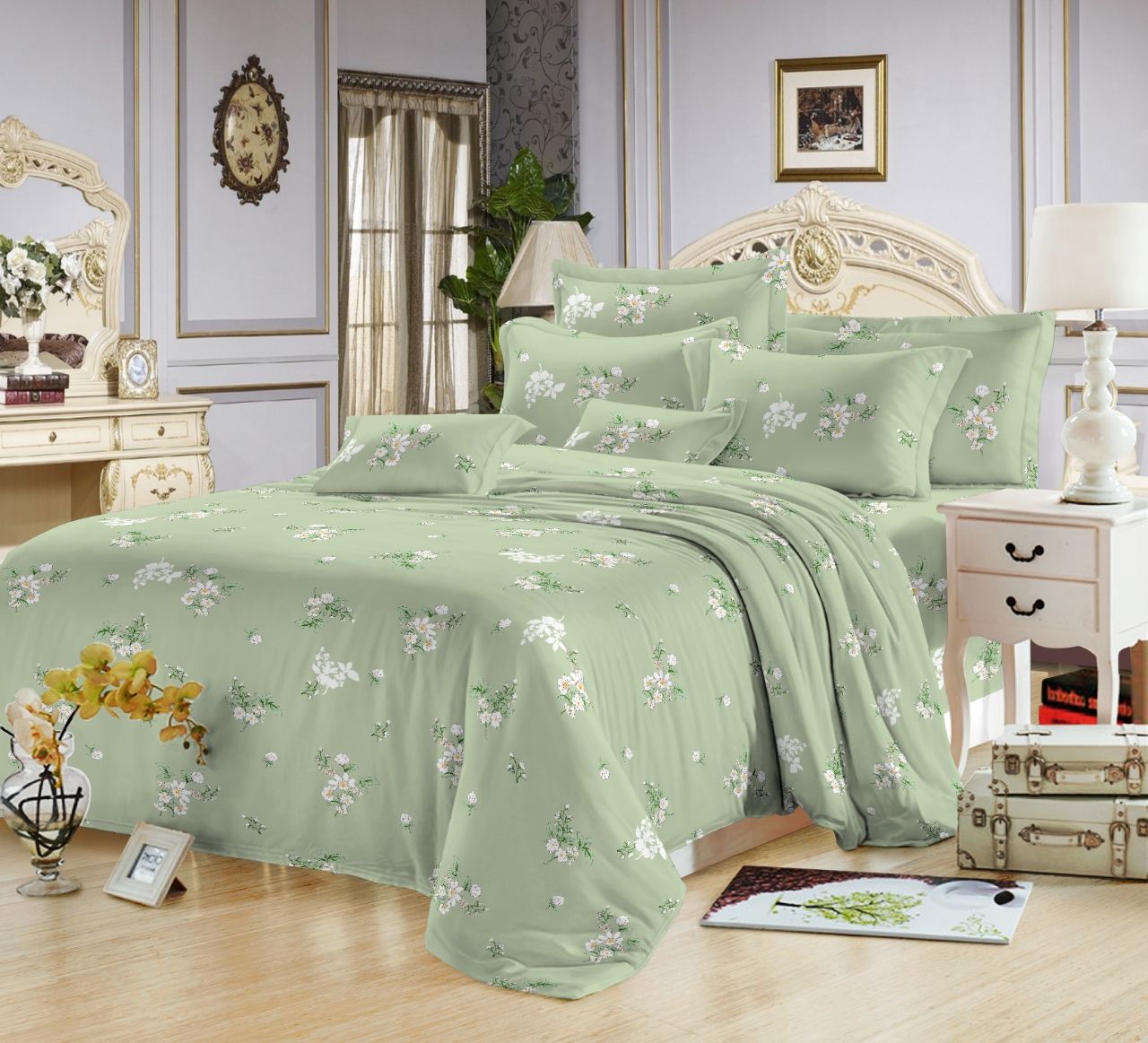 4pcs Luxury Style Cotton Microfiber Duvet Cover Sets (One Duvet Cover, 2 Pillow Covers or Cases and One Bedsheet) Bedding Set,Available in different Designs.