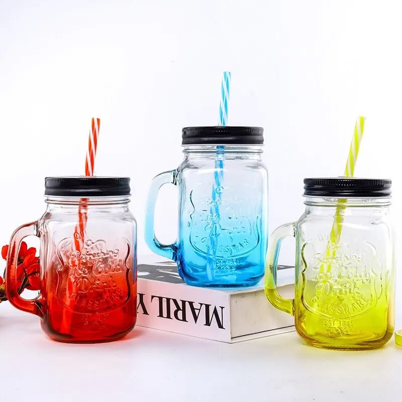Generic Mason Jar Glass Cup Smoothie Cup With Lid and Straw(500ml),  For milkshake, coffee,  cocktail, milk