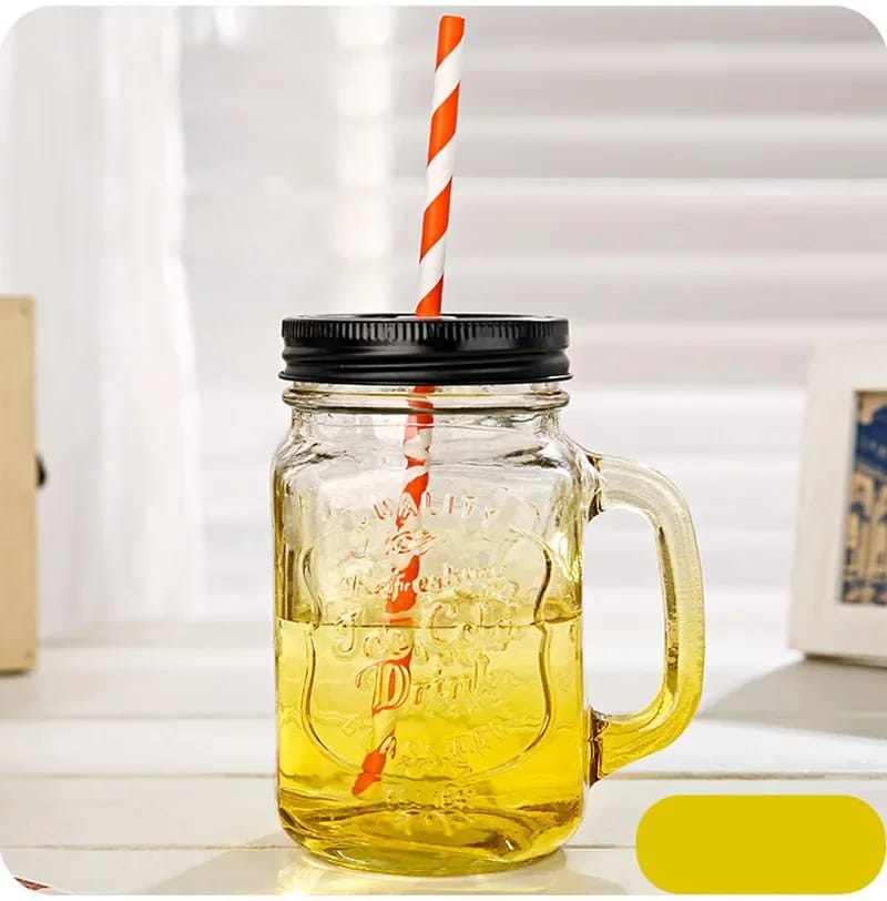 Generic Mason Jar Glass Cup Smoothie Cup With Lid and Straw(500ml),  For milkshake, coffee,  cocktail, milk