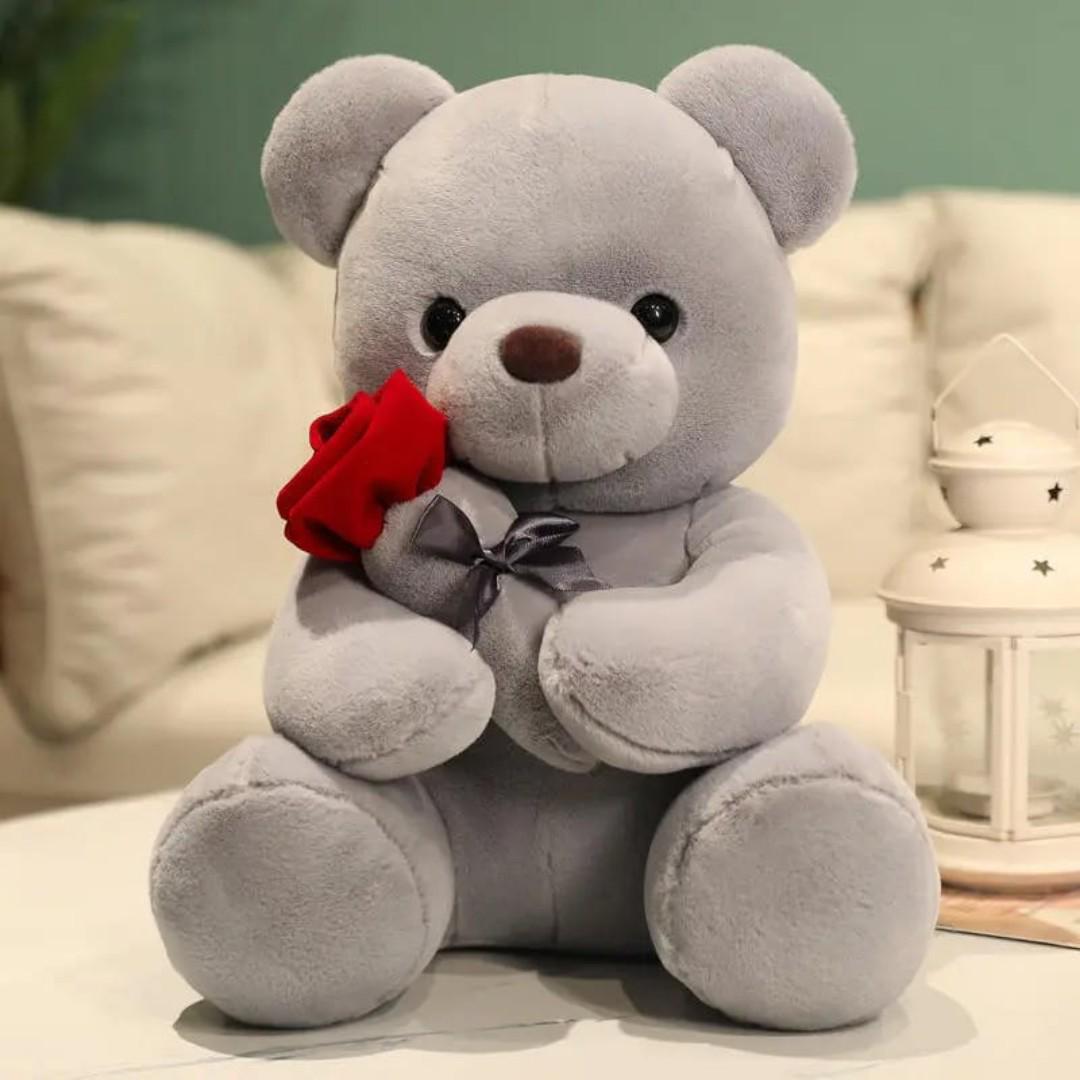 Valentine's Special Cute Plush Fluffy Soft Huge Heartwarming Teddy Bear with rose flower(60cm ), best for your loved one,baby and girlfriends