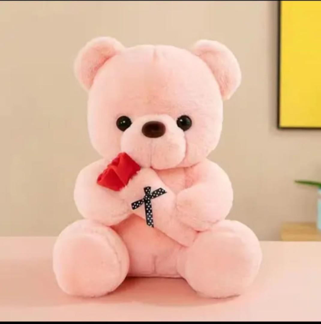 Valentine's Special Cute Plush Fluffy Soft Huge Heartwarming Teddy Bear with rose flower(60cm ), best for your loved one,baby and girlfriends