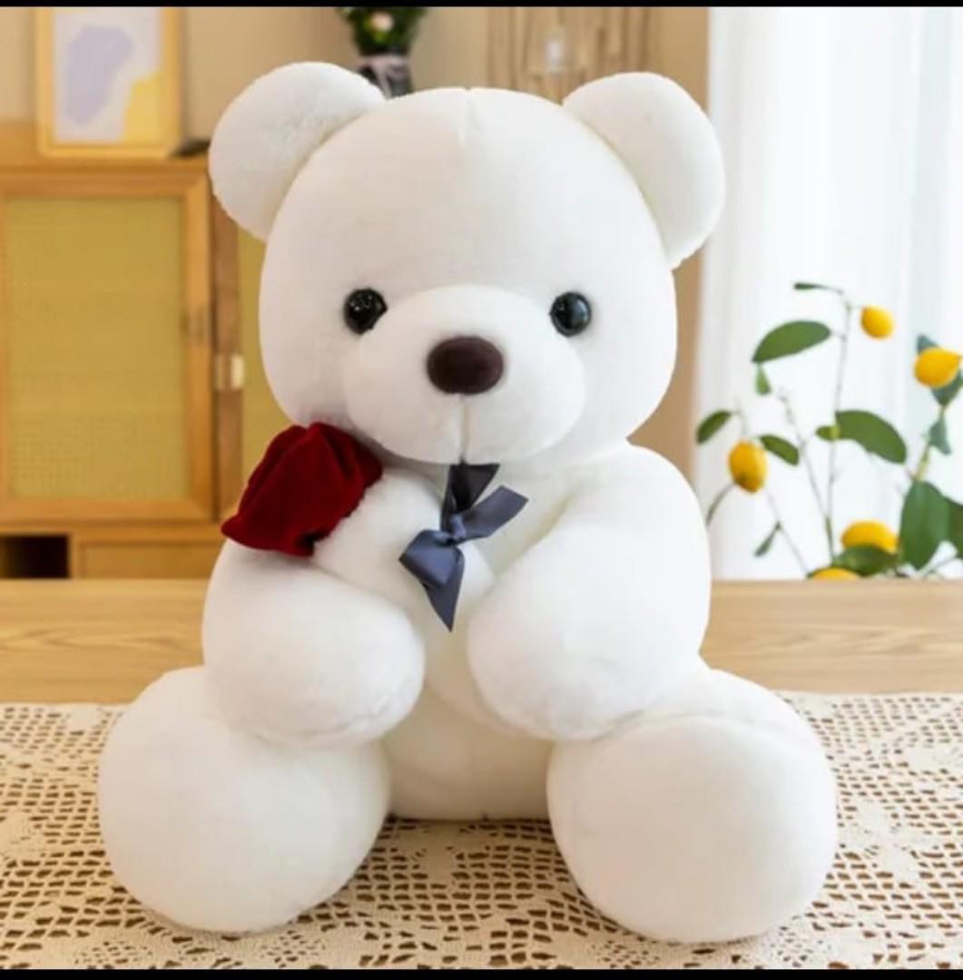 Valentine's Special Cute Plush Fluffy Soft Huge Heartwarming Teddy Bear with rose flower(60cm ), best for your loved one,baby and girlfriends