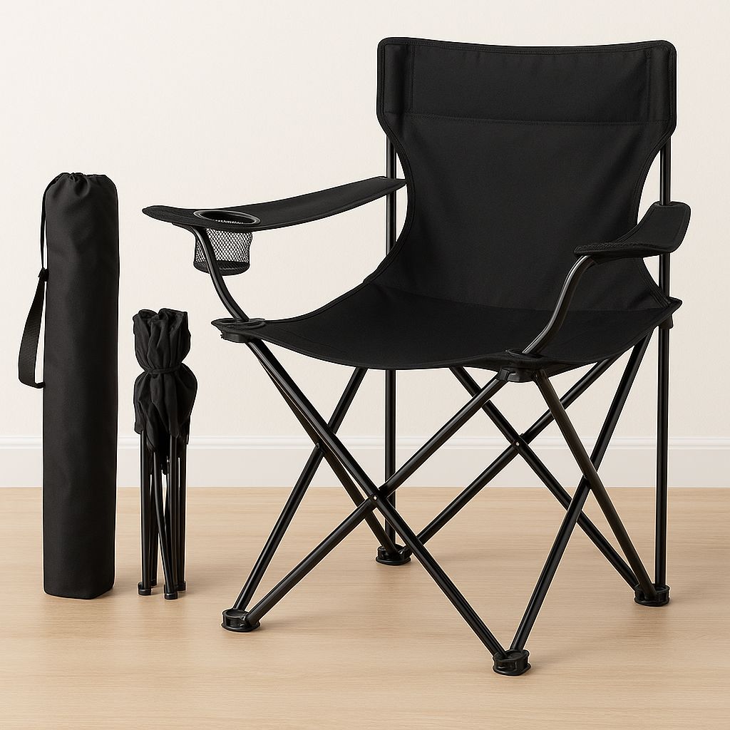 Heavy-Duty Foldable Camping Chair – With Cup Holder & Carry Bag 🪑🔥