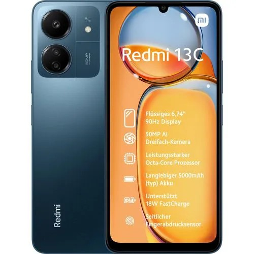 Xiaomi Redmi 13C 128GB ROM + 4GB RAM 4G Network Dual SIM 6.74inch 90Hz LCD Screen 50MP Camera 18W Tpye-C Charging 5000mAh Battery with Fingerprint&Face Smart Phones